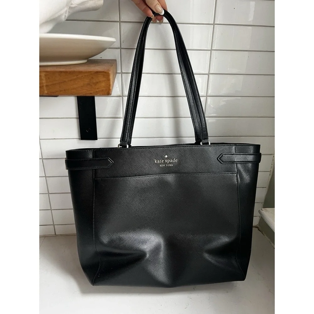 Kate Spade Staci Laptop Tote Bag BLACK Saffiano Leather Bag Purse Travel